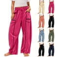 thumbnail image 1 of ZVAVZ Tween Girls Barrel Sweatpants Drawstring Wide Leg Lounge Pants Baggy Waist Contrast Patchwork Sweat Pants with Pockets Sky Blue,140, 1 of 6