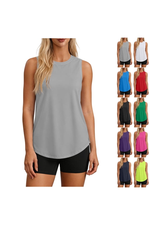 UPF 50+ Sun Protection Sleeveless Tops for Women Solid Rash Guard Tank Tops Breathable Yoga Gym Athletic Tanks Blue XL