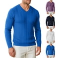 thumbnail image 1 of ZVAVZ V Neck Knit Tee Shirts for Men Long Sleeve Textured Tops Fall Casual Gym Athletic Shirts Stretchy Workout Running T-Shirt Purple S, 1 of 7