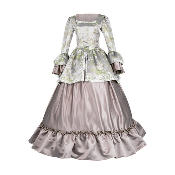 ZVAVZ Victorian Dress Women Rococo Ball Gown Vintage Medieval Dress Plus Size Lace Up Cinch Corset Dress Flare Sleeve Wedding Guest Long Gothic Costumes Pink,S