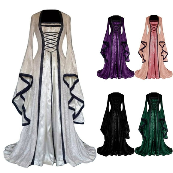 ZVAVZ Victorian Dress for Women 1800s Plus Size Butterfly Long Sleeve Maxi DressesHalloween Party Retro Dress Black,M