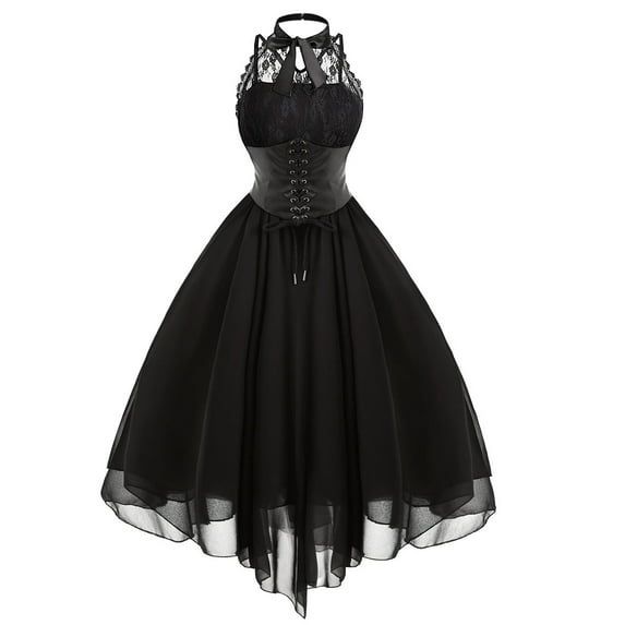 ZVAVZ Women Gothic Dress with Corset Steampunk Plus Size formal Sexy Lace Handkerchief Hem Halloween Punk Hippie Dress