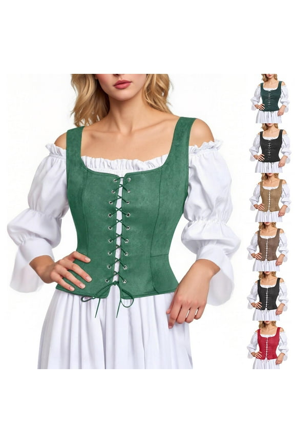 Women Gothic Steampunk Strap Lace Up Corset Tops Pirate Medieval Viking Floral Top Ren Faire Vest Victorian Plus Size Bodice Black,XXL