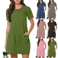 thumbnail image 1 of ZVAVZ Women Summer Dresses,Women's Solid Color Short Sleeve Pullover Dress Dressy Round Neck Tunic Pockets Sundress Black,S, 1 of 6