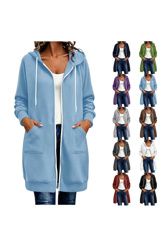 Women's Extra Long Double Zip Up Hoodie Solid Oversized Long Sleeve Hooded Sweatshirts Casual Fall Winter Jacket Coat with Pocket Dark Gray XXL