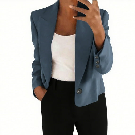 ZVAVZ Women's Fall Winter Clothing Women's 3/4 Sleeve Lightweight Casual Work Blazer Jacket Collarless Open Front Cardigans Solid Cropped Suit Tops Boyfriend Blazers for Women