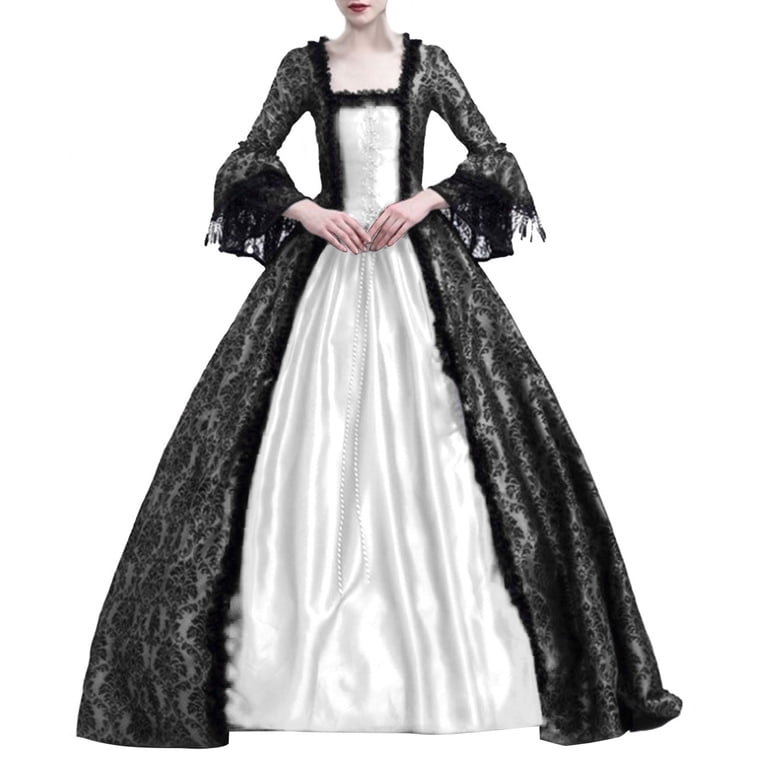 ZVAVZ Women's Plus Size Victorian Ball Gown Trendy Floor Length Long Sleeve  Bandage Dresses Vintage Gothic Steampunk Dress Masquerade Dress Party  Costumes White,2XL - Walmart.com