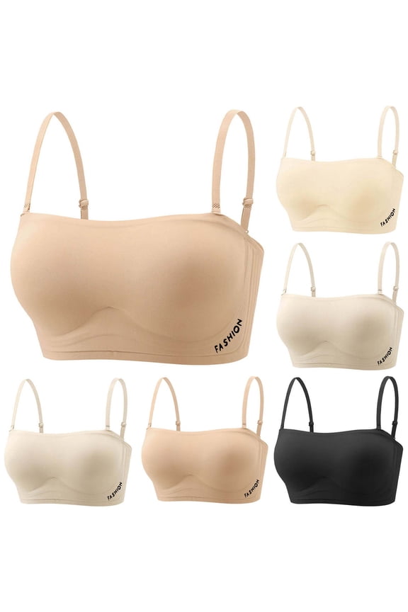 Women's Strapless Bandeau Bra Non-Slip Lining Removable Straps Bralette Seamless Off-Shoulder Backless Underwear Black,S