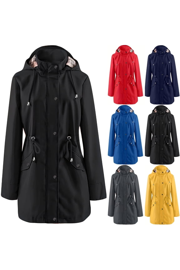 Women's Waterproof Jackets Drawstring Waist Rain Hooded Jackets Sun Protection Raincoats Lightweight Windproof Windbreakers Fashion Outdoor Sports Climbing Jackets Yellow S