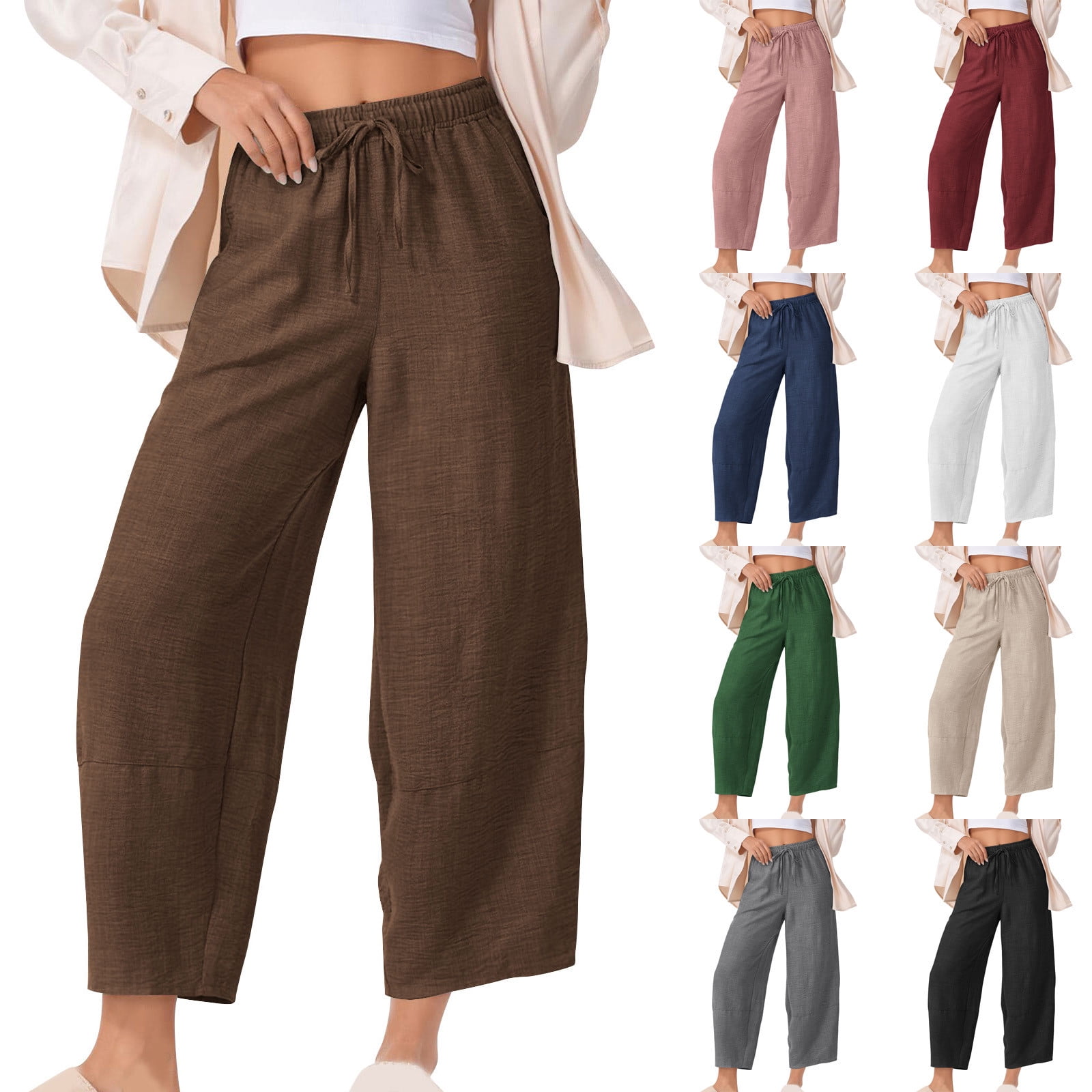 【THEAIRTOWN】Waist String Big Pocket Wide Pants ★ SOMER Women's Summer Trousers, Casual Drawstring Waist, Wide
