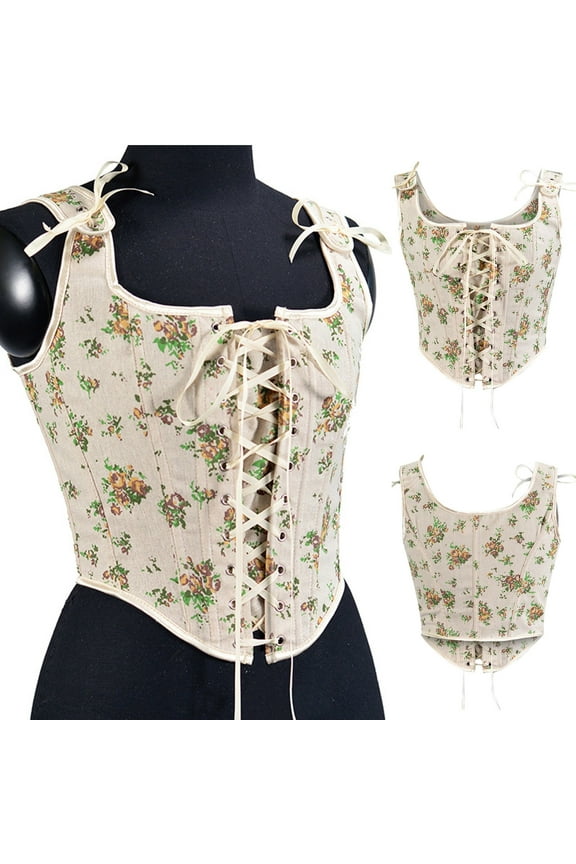 Womens Lace Up Corset Tops Boned Plus Size Steampunk Bustier Overbust Retro Cute Tie Front Medieval Bustier Shapewear Top Yellow,S