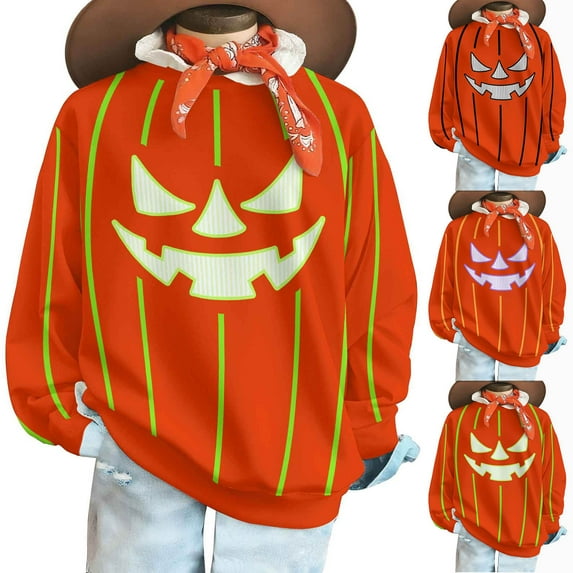 yoeyez Womens Oversized Sweatshirts Fleece Halloween Crewneck Sweatshirt Comfy Fall Warm Fashion Pullover Tops Orange,XL