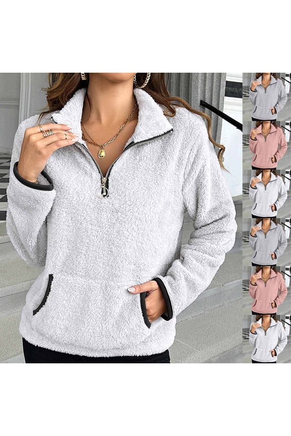 Womens Sherpa Pullover Sweatshirts Half Zip Fleece Jacket Mock Neck Long Sleeve Cute Winter Coats with Pockets Gray,XXXL