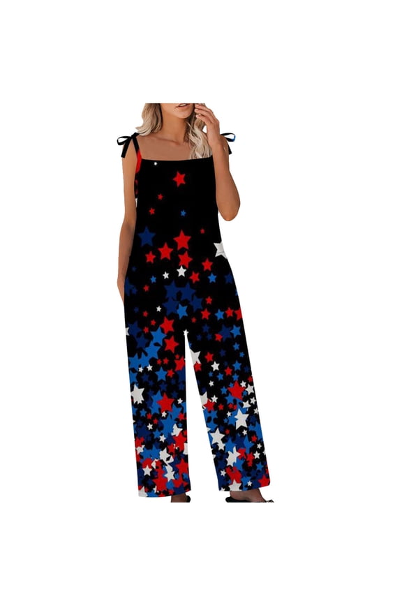 Womens Ski, Festival Clothing for Women 4Th of July Jumpsuit Summer Sleeveless Wide Leg Romper Loose Fitting Casual Overalls Bib Belt