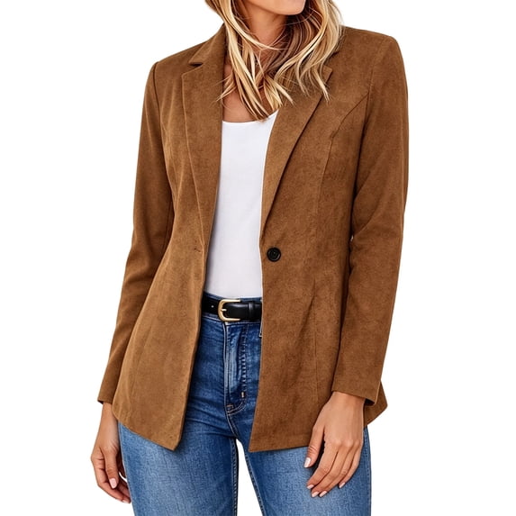 ZVAVZ Womens Suede Work Jackets Business Office Blazers Long Sleeve Dress Jacket Fashion Open Front Dressy Casual Coats Coffee S