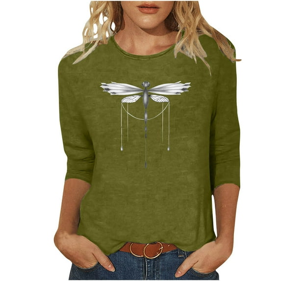 ZVAVZ Womens Tshirts Loose Fit Cotton, Womens Summer 3/4 Sleeve T Shirt Three Quarter Sleeve Top for Womens Lightweight Round Neck Loose Fit Tee Blouse Sequin Crop Tops for Women Saree