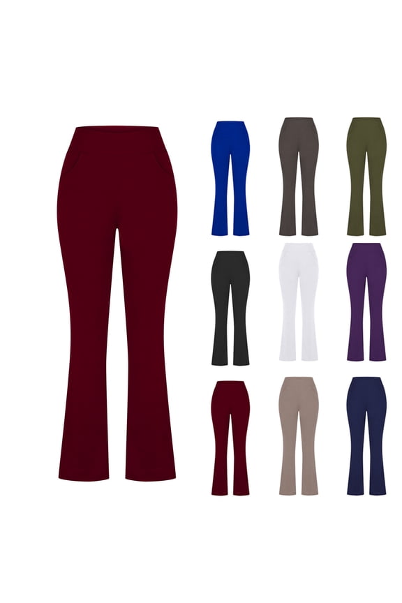 Work Pants Womens Plus Size Pull On Professional Dress Pants Stretch Flare Solid Suit Leisure Trousers Purple,S