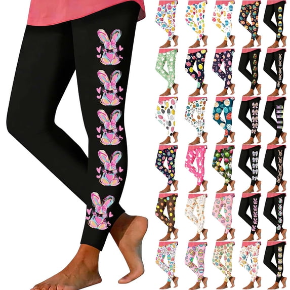 ZVAVZ Workout Leggings for Women High Waisted Printed Yoga Pants Tummy Control Stretchy Leggings for Easter Day White,S