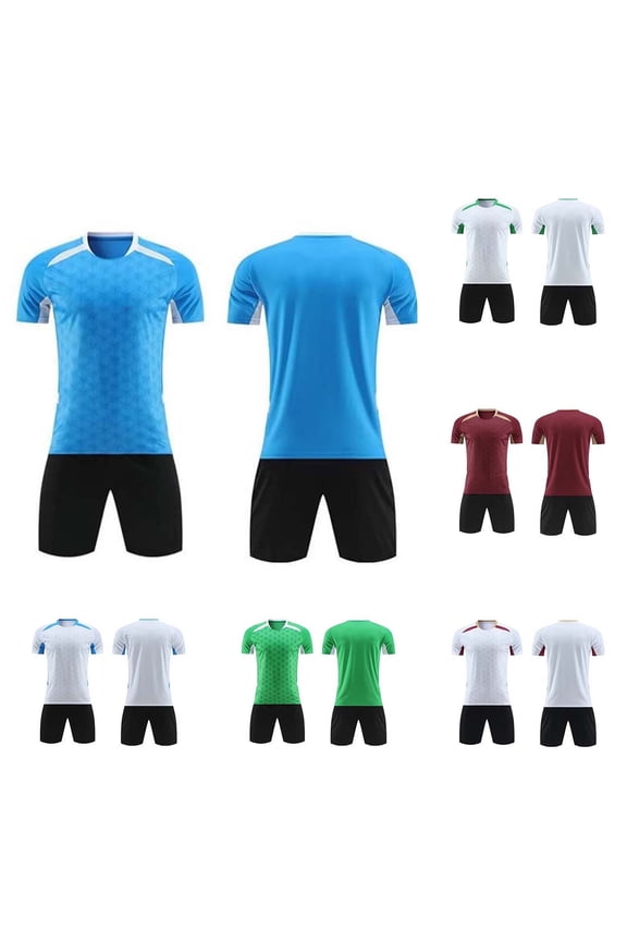 Youth Boys Soccer Jerseys Outdoor Sports Kid Activewear Sports Team Training Short Sleeve Kit Shirt Shorts Set White M