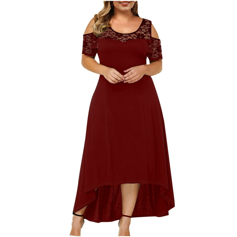 ZVAVZ black semi formal dress for women, Summer Womens Plus Size Floral  Lace Dress Round Neck Short Sleeve Wedding Guest Cocktail Dress red holiday  dress women 