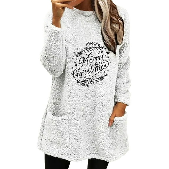 ZVAVZ closeouts clearance sale Plus Size Fuzzy Fleece Tops for Women Cute Graphic Print Sweater Long Sleeve Thermal Pajamas Tops Thicken Warm Crewneck Sherpa Pullovers