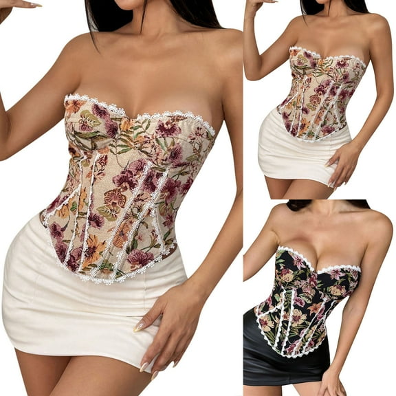 ZVAVZ corset tops for women plus size Renaissance Costume Overbust Floral Lace Up Vintage Bustier Bodice Shapewear Top Beige,M