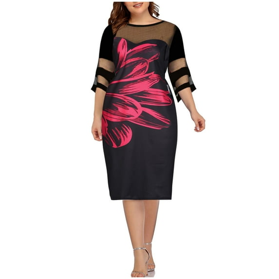 ZVAVZ plus size evening dresses, Wedding Guest Dresses for Women, Women's Plus Size Ruffle Floral Lace Contrast Chiffon Formal Bridesmaid Party Dress sequin dress for women long sleeve