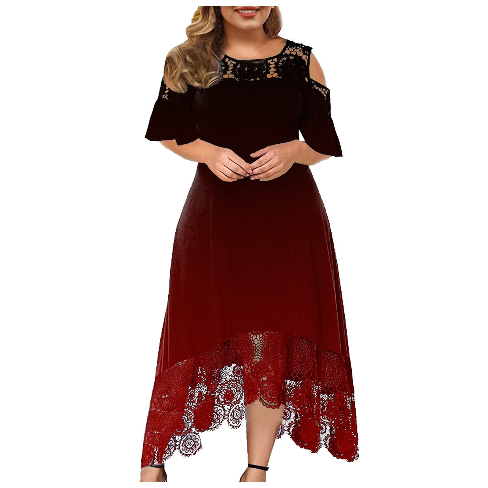 ZVAVZ vestidos cortos elegantes para mujer, Semi Formal Dresses for Women,  Women's Fashion Floral Lace Ruffle Style Bridesmaid Party Maxi Dress  Sundress red sparkly dress 