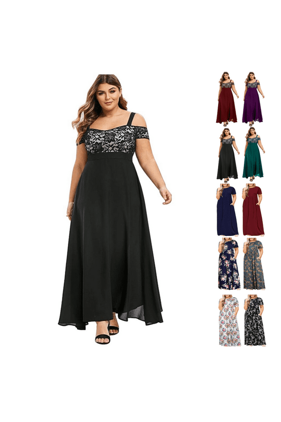 womens holiday outfit, Large Size Dresses for Women 2025 Summer Off the Shoulder Maxi Dress Evening Party Long Dress Wedding Guest plus size dress
