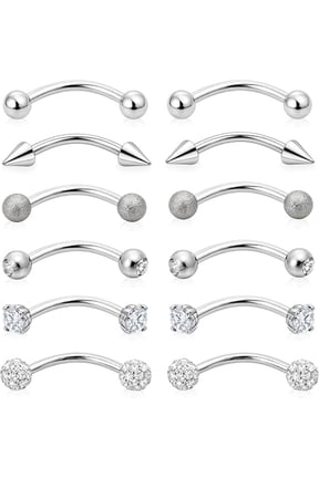 8cs Eyebrow Piercing Jewelry Surgical Steel Eyebrow Rings Eye-brow Jewelry Curved Barbell Vertical Labret Lip Rook Navel Small Belly Button Lip Ring Septum Rings Bulk for Women Men