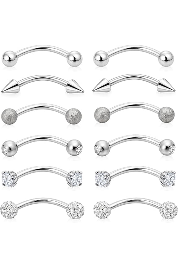 8cs Eyebrow Piercing Jewelry Surgical Steel Eyebrow Rings Eye-brow Jewelry Curved Barbell Vertical Labret Lip Rook Navel Small Belly Button Lip Ring Septum Rings Bulk for Women Men