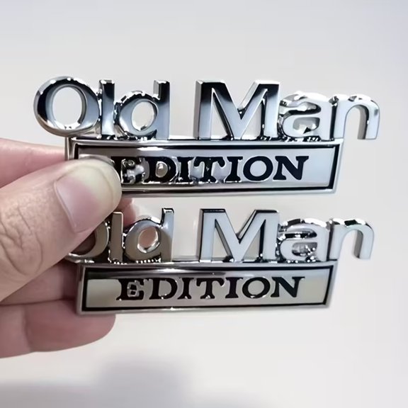 ZVCUAMR Pair Set Old Man Special Edition Emblems 3D Metal Badge Decal Sticker Car Truck Replacement for Universal Vehicle Truck SUV Door Window Scooter (Silver Black)