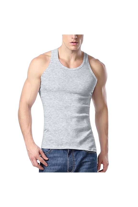 ZVNAΖH Big and Tall Men's Cotton Undershirts Tank Tops Sleeveless Plain Summer Vest Athletic Gym Layering T-Shirt, Slim Fit, Single Pack, 1X-3X, Gray