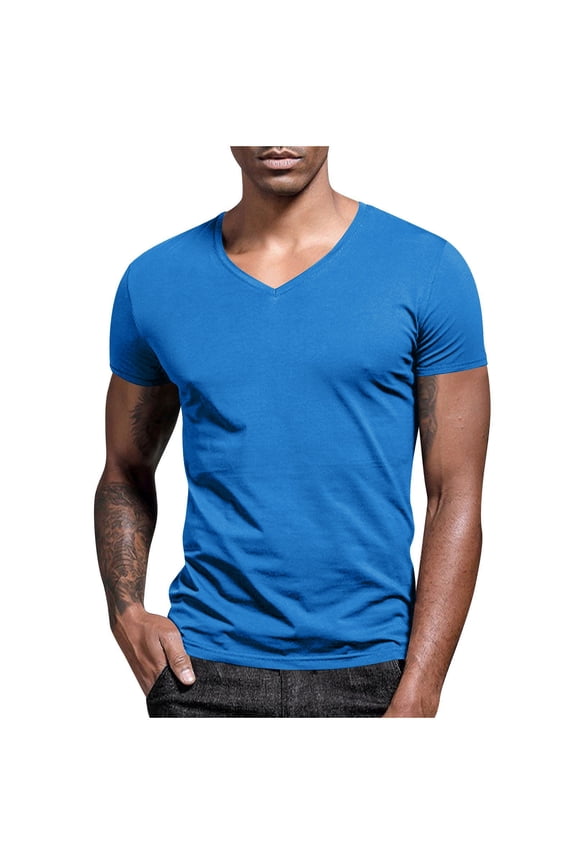 ZVNAΖH Big and Tall V Neck Shirts for Men S-5XL, Slim Fit Plus Size Short Sleeve T Shirts Casual Summer Basic Tee