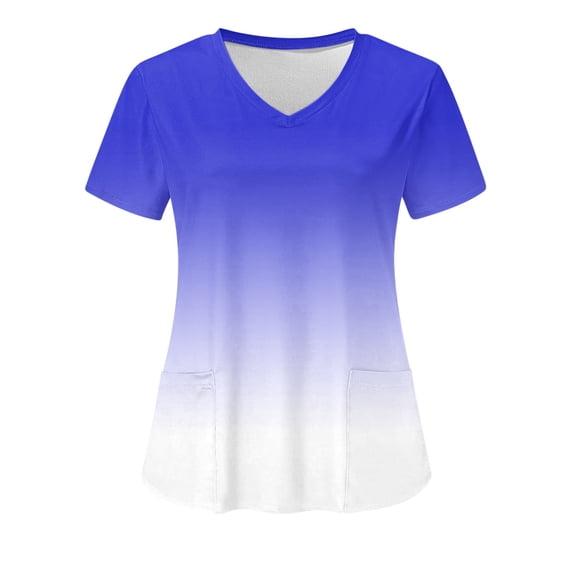 Blouses for Women Clearance,Womens Blouse,Women's Fashion Short Sleeve V-Neck Tops Working Uniform Printing Pocket Blouse Tops,Shirts for Women