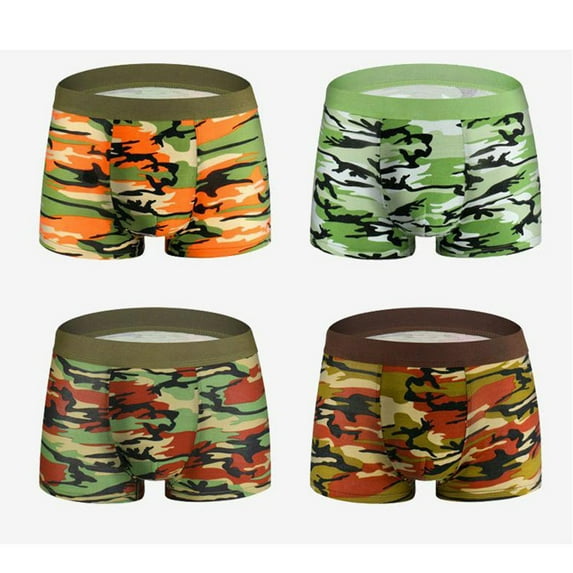 ZVNAΖH Boxer Briefs for Men Pack, Mens Underwear Boxer Briefs Clearance, 4 Packs Men's Camouflage Printed Traceless Breathable Boxer Briefs