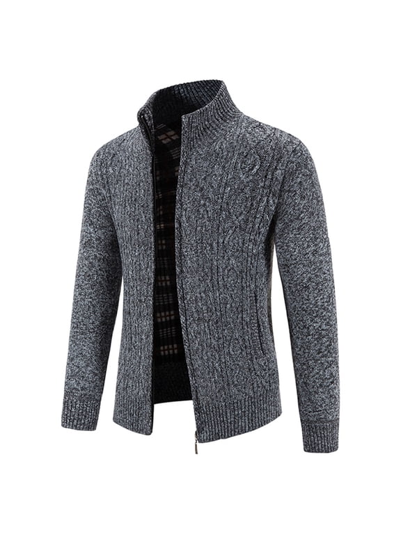 ZVNAΖH Cardigan Sweater for Men Clearance, Men's Cable Knit Cardigan Sweaters Stand Collar Knit Jacket Full Zip Up Cardigan Sweaters Slim Fit Long Sleeve Sweater