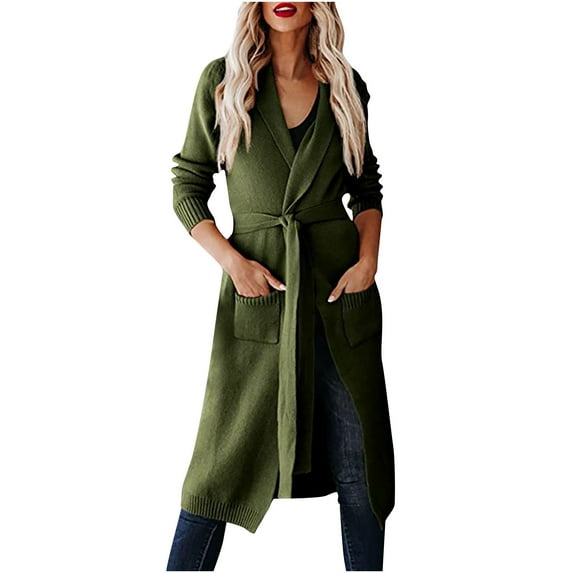 ZVNAΖH Cardigan Sweaters for Women Clearance, Womens Tie Front Cardigan Sweater, Mid Length Thick Cardigan Sweaters, Long Sleeve Collared Jacket, Open Front Knit Cardigan Sweaters