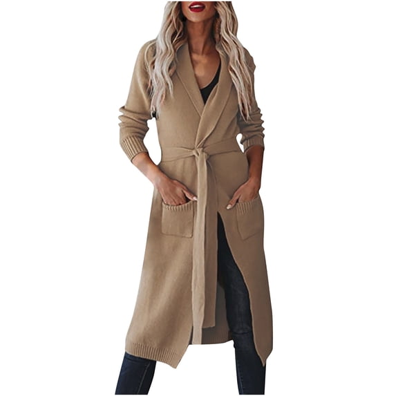 ZVNAΖH Cardigan Sweaters for Women Clearance, Womens Tie Front Cardigan Sweater, Mid Length Thick Cardigan Sweaters, Long Sleeve Collared Jacket, Open Front Knit Cardigan Sweaters
