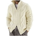 thumbnail image 1 of ZVNAΖH Cardigan Sweaters for Men with Two-way Zipper Cable Knit Lapel Open Front Cardigan Solid Ribbed Warm Work Cardigan Sweaters, 1 of 4