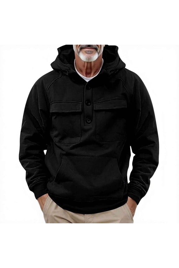 ZVNAΖH Cargo Hoodies for Men Casual Fashion Button Hooded Tactical Sweatshirts Solid Color Loose Pullover Tops with Pocket
