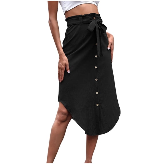 ZVNAΖH Clearance 2025! Skirts for Women Summer Skirts Casual Solid Color Button Tie High Waist Splicing Half-body Skirt
