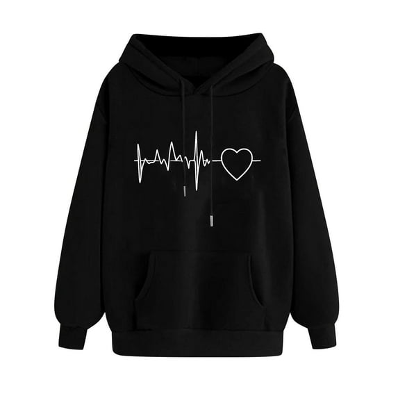 ZVNAΖH Hooded Sweatshirt Women, Drawstring Pullover Sweatshirt with Pockets, Valentine's Day Love Heart Graphic, Gifts for Women, On Clearance, Sizes S-2XL