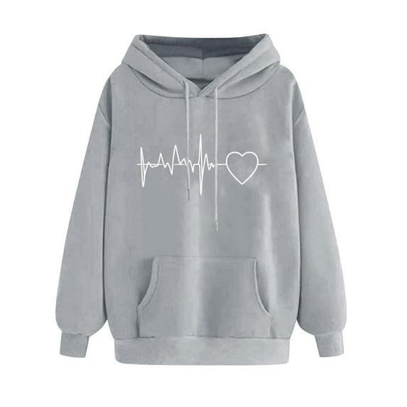 ZVNAΖH Hooded Sweatshirt Women, Drawstring Pullover Sweatshirt with Pockets, Valentine's Day Love Heart Graphic, Gifts for Women, On Sizes S-2XL
