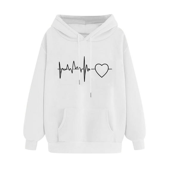 ZVNAΖH Hooded Sweatshirt Women, Drawstring Pullover Sweatshirt with Pockets, Valentine's Day Love Heart Graphic, Gifts for Women, On Clearance, Sizes S-2XL