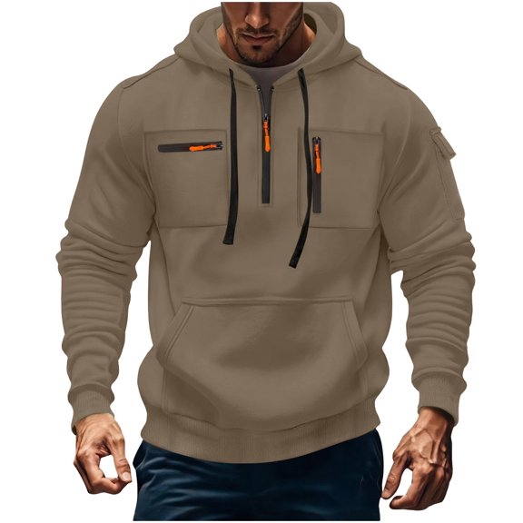 ZVNAΖH Hoodies for Men Quarter Zip Tactical Pullover Sweatshirt Vintage Long Sleeve Casual Fall Fashion Hoodie with Pocket