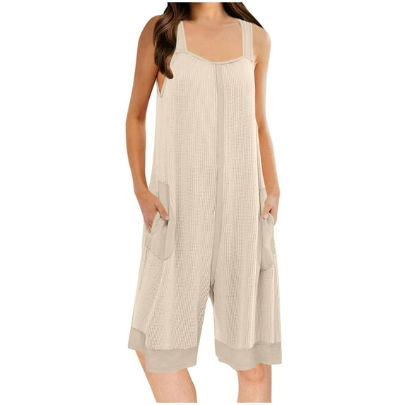 ZVNAΖH Jumpsuits for Women Summer 2024 Waffle Knit One Piece Jumpsuit Clearance Casual Sleeveless Jumpsuit Wide Leg Rompers
