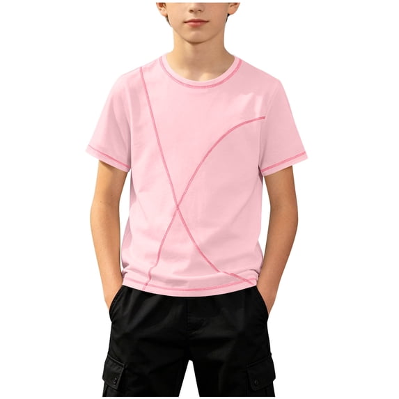 ZVNAΖH Kids Boys' Quick Dry T-Shirt, Cotton Blend Short Sleeve Crew Neck Athletic Top with Stitched Design for 5-15 Years