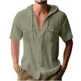 thumbnail image 1 of ZVNAΖH Linen Shirts for Men Casual Button Down Shirts Summer Beach Hoodie Chest 2 Pockets Short Sleeve Shirts Top with Hood, 1 of 6