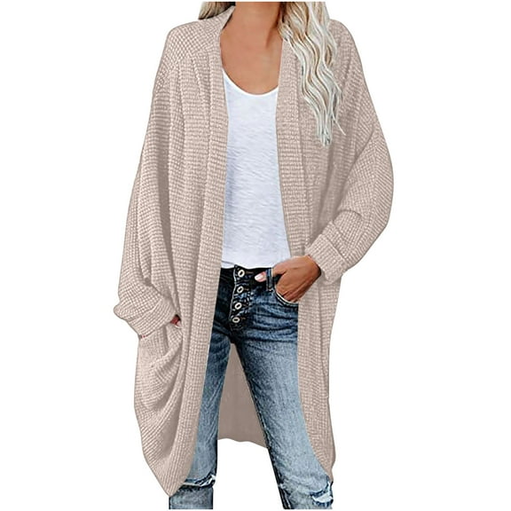 ZVNAΖH Long Cardigan Sweaters for Women Lightweight Open Front Cardigan Solid Color Knit Cardigan Casual Long Sleeve Sweater On Clearance